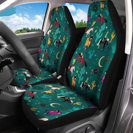 Horse Car Seat Covers Cowboy With Horse Cactus Pattern Seat Covers Green