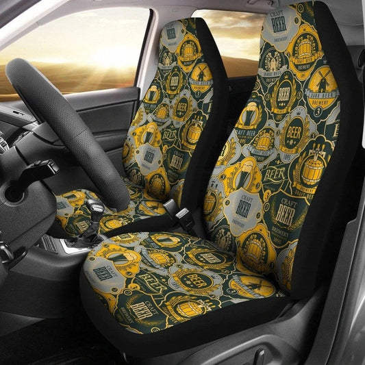 Beer Car Seat Covers Craft Beer Vintage Style Pattern Seat Covers Black Yellow
