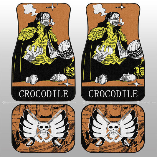 One Piece Car Mats Crocodile Graphic Manga Pattern Jolly Roger Symbol Car Floor Mats Black Orange