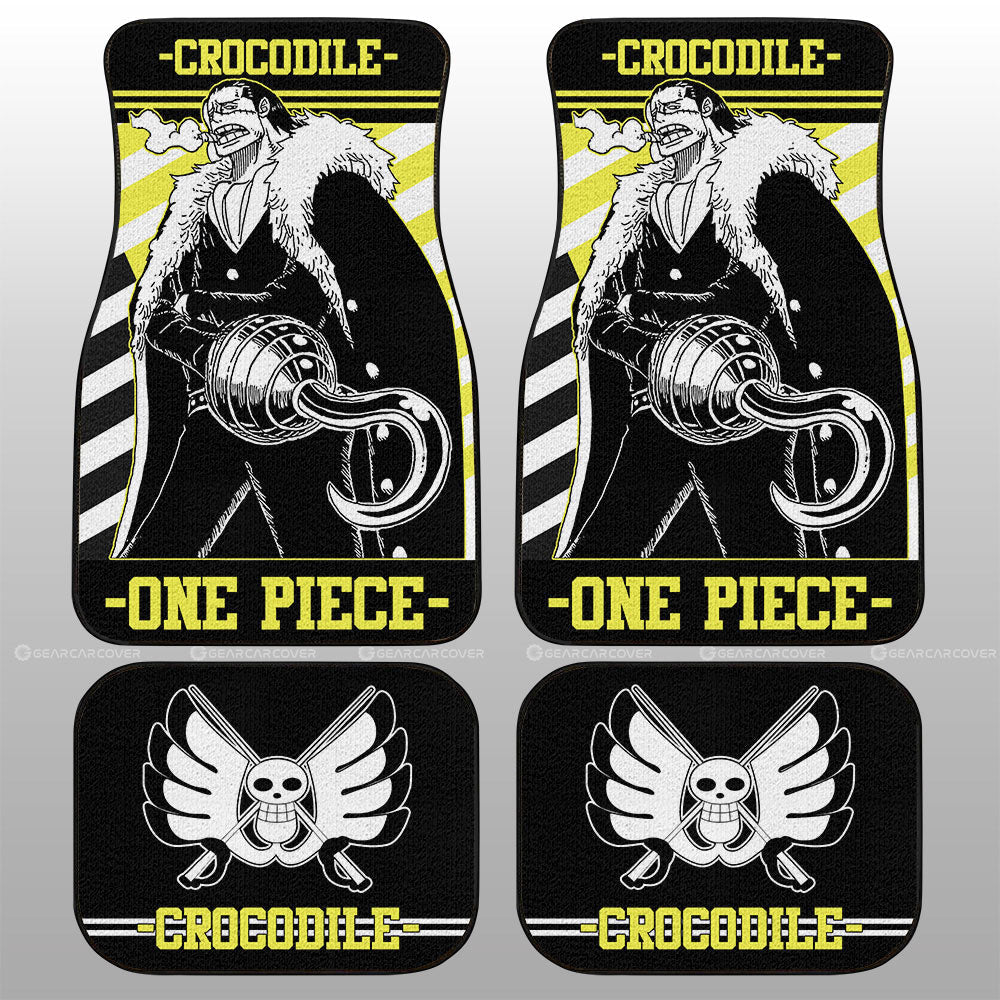 One Piece Car Mats Cool Crocodile Graphic Jolly Roger Symbol Car Floor Mats Black Yellow