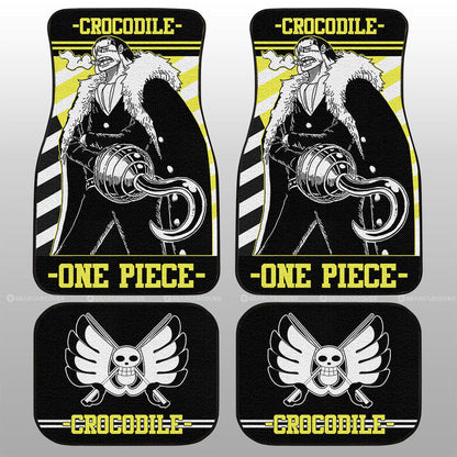 One Piece Car Mats Cool Crocodile Graphic Jolly Roger Symbol Car Floor Mats Black Yellow
