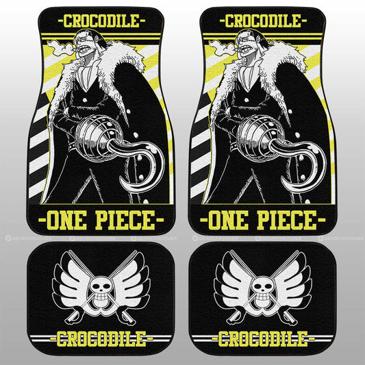 One Piece Car Mats Cool Crocodile Graphic Jolly Roger Symbol Car Floor Mats Black Yellow