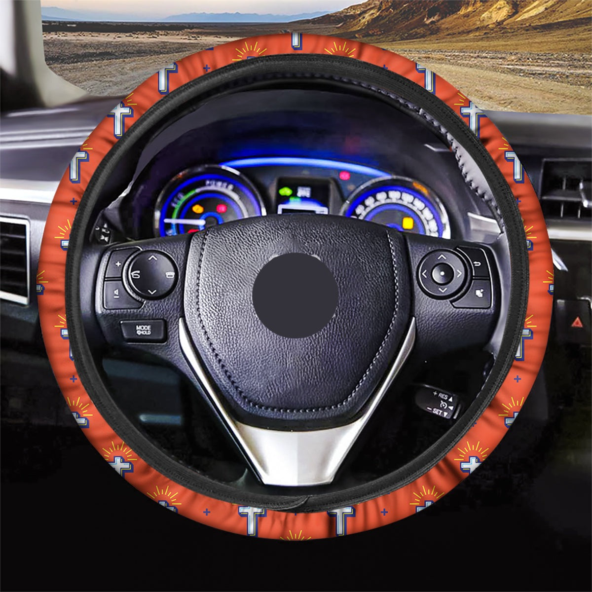 Jesus Steering Wheel Cover Cross Of Jesus Pattern Driving Wheel Cover Red