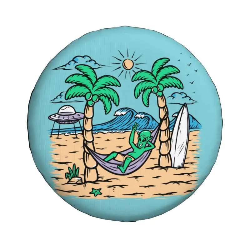 Alien Spare Tire Cover Alien On Summer Vacation Tire Covers Blue