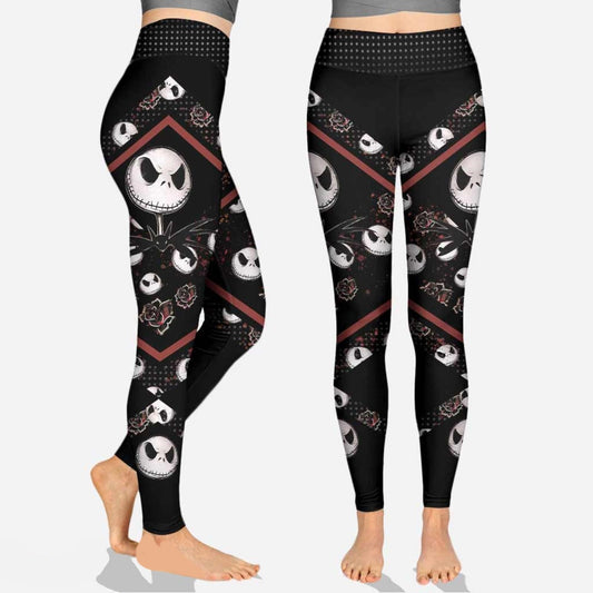 TNBC Leggings Jack Skellington Rose Pattern High Waisted Legging Black For Women