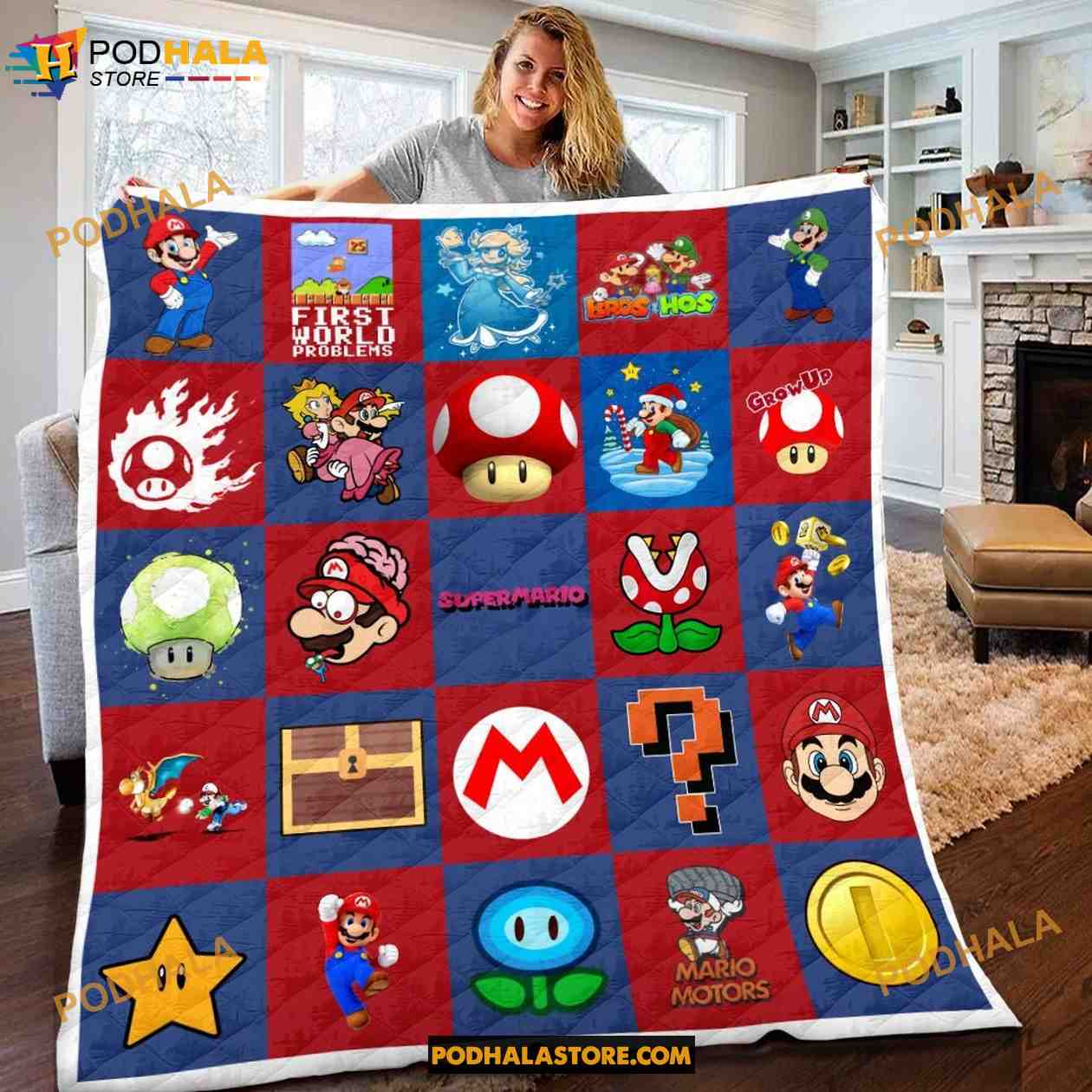 Mario Blanket Mario Mushroom Game Items Blanket Red Blue