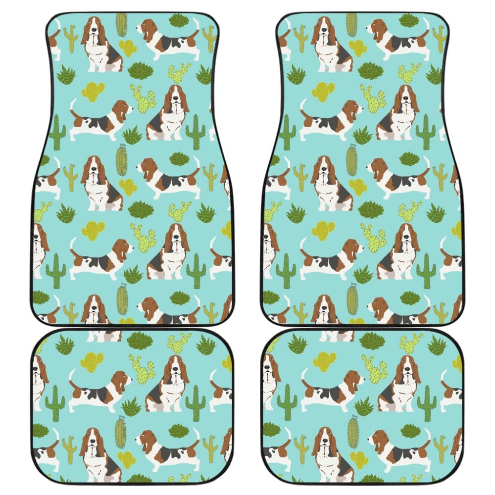 Dog Car Floor Mats Cute Basset Hound Dog With Cactus Pattern Car Mats