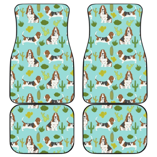 Dog Car Floor Mats Cute Basset Hound Dog With Cactus Pattern Car Mats