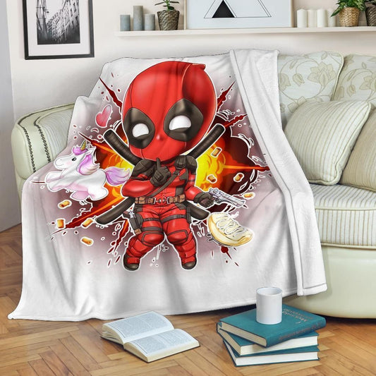 Deadpool Blanket Cute Chibi Deapool Explosion Blanket Red White