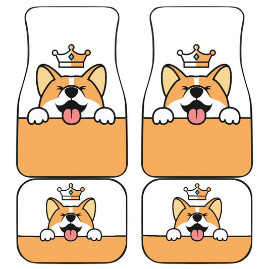 Dog Car Floor Mats Cute Cartoon Corgi Dog With King Crown Car Mats