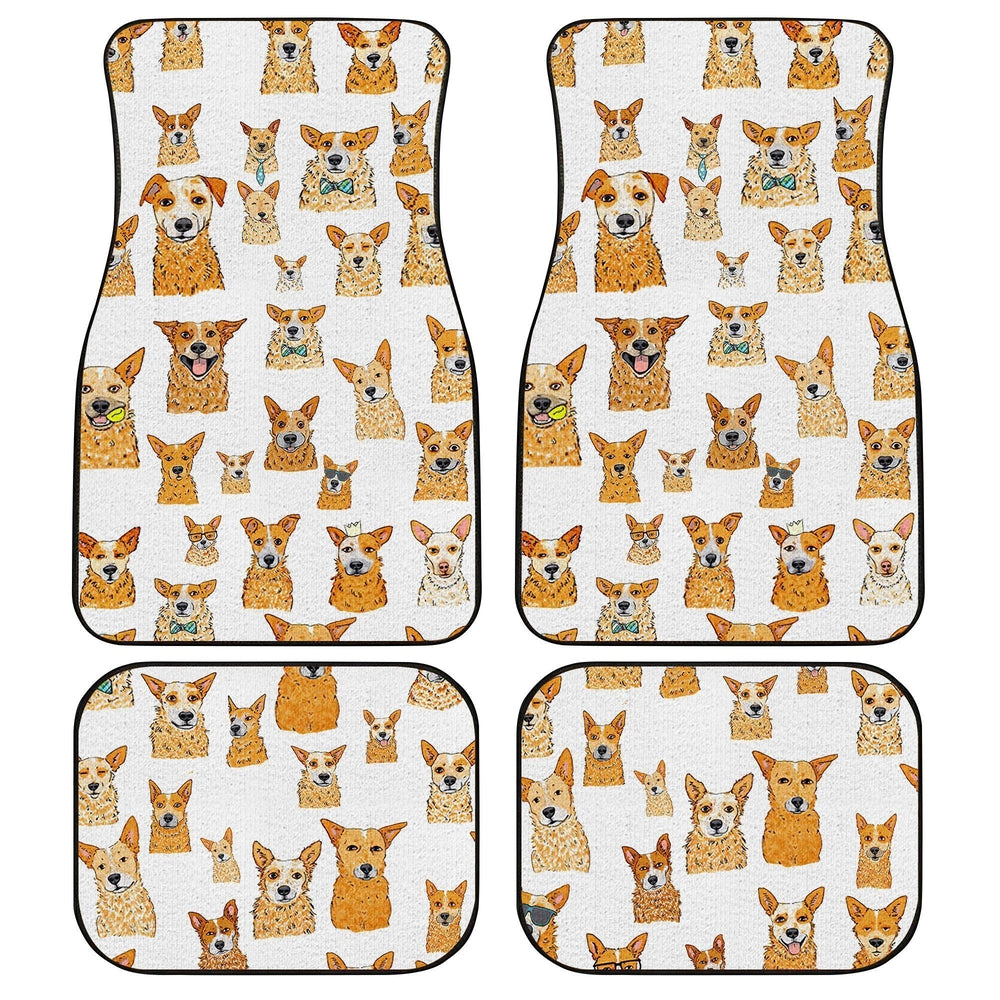 Dog Car Floor Mats Cute Dog Drawing Style Pattern White Orange Car Mats