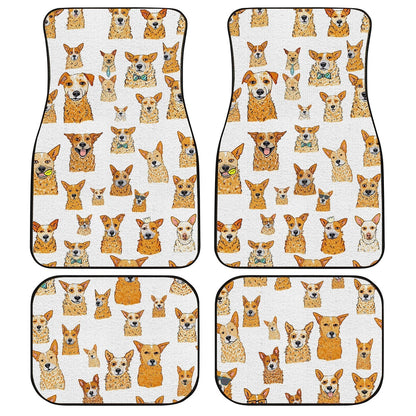 Dog Car Floor Mats Cute Dog Drawing Style Pattern White Orange Car Mats