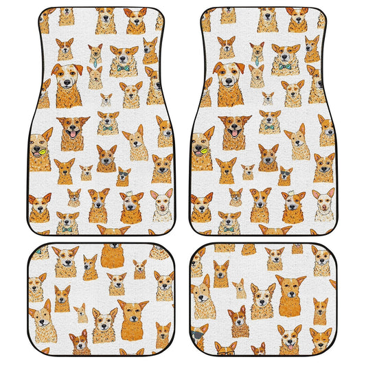 Dog Car Floor Mats Cute Dog Drawing Style Pattern White Orange Car Mats