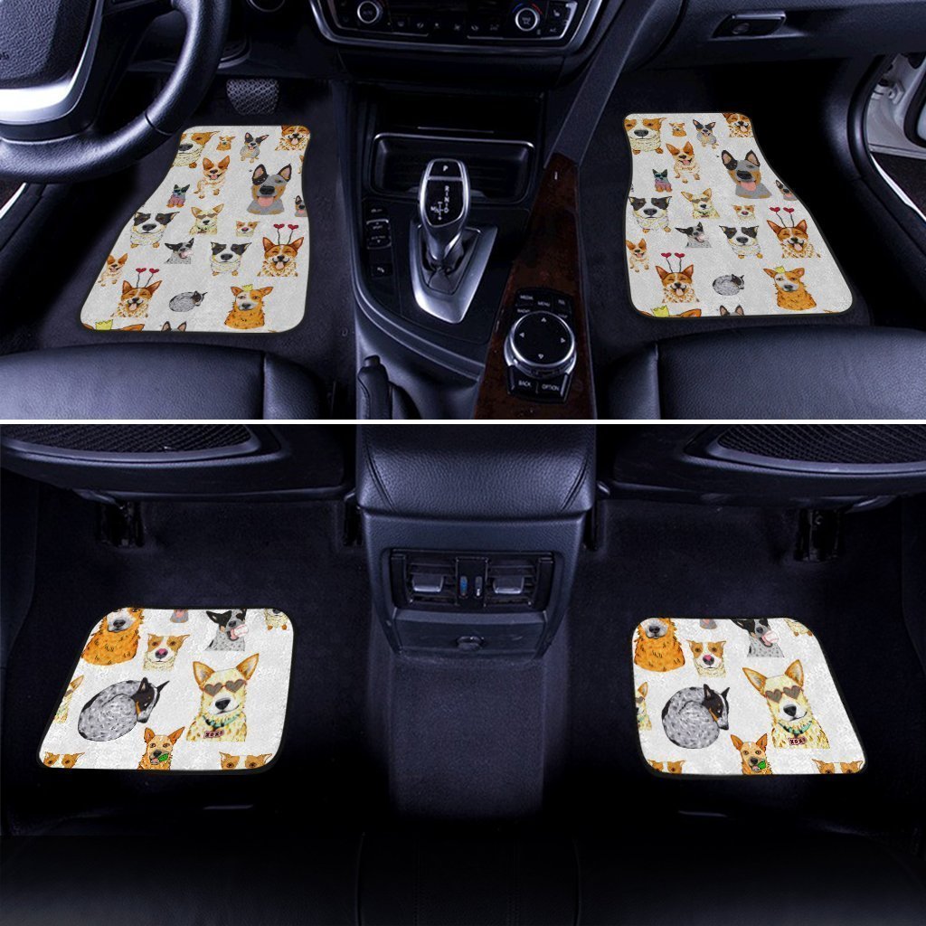 Dog Car Floor Mats Cute Dog Faces With Headwear Glasses Pattern Car Mats