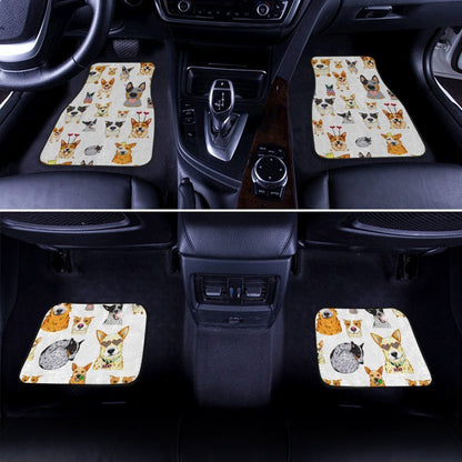 Dog Car Floor Mats Cute Dog Faces With Headwear Glasses Pattern Car Mats