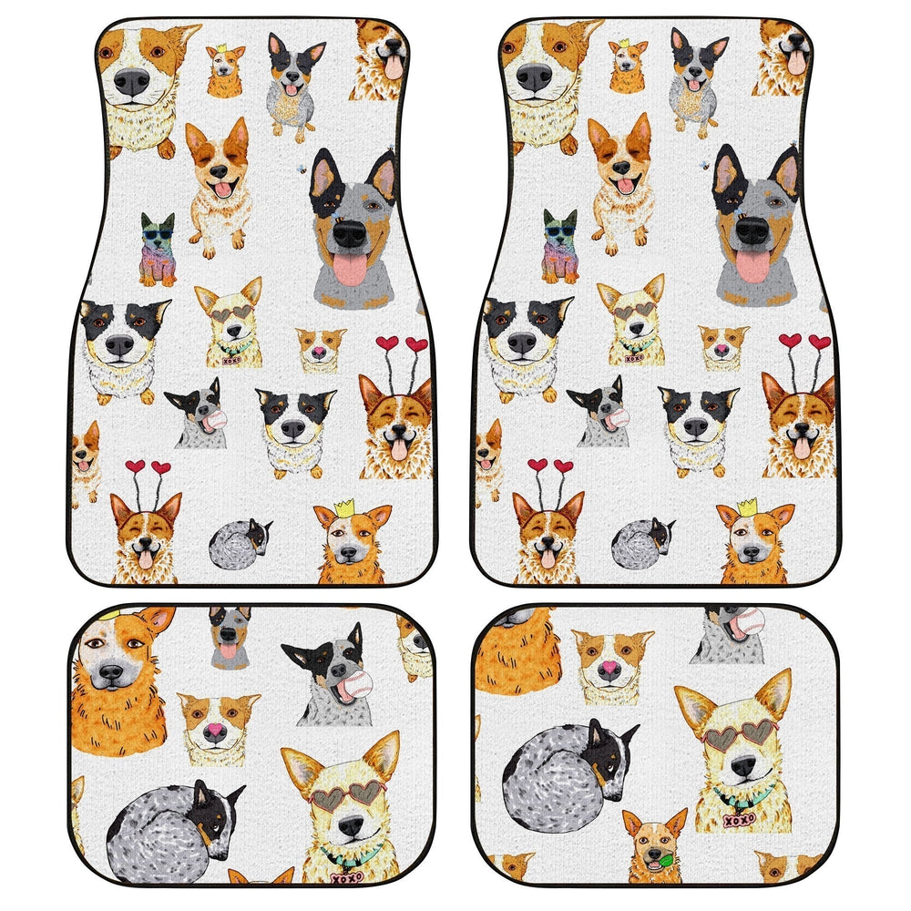 Dog Car Floor Mats Cute Dog Faces With Headwear Glasses Pattern Car Mats