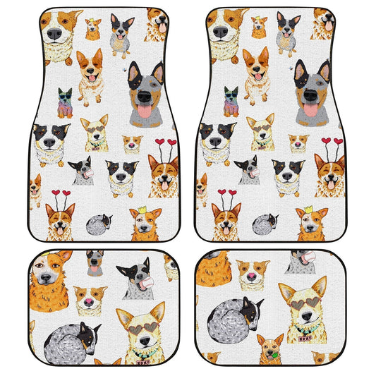 Dog Car Floor Mats Cute Dog Faces With Headwear Glasses Pattern Car Mats