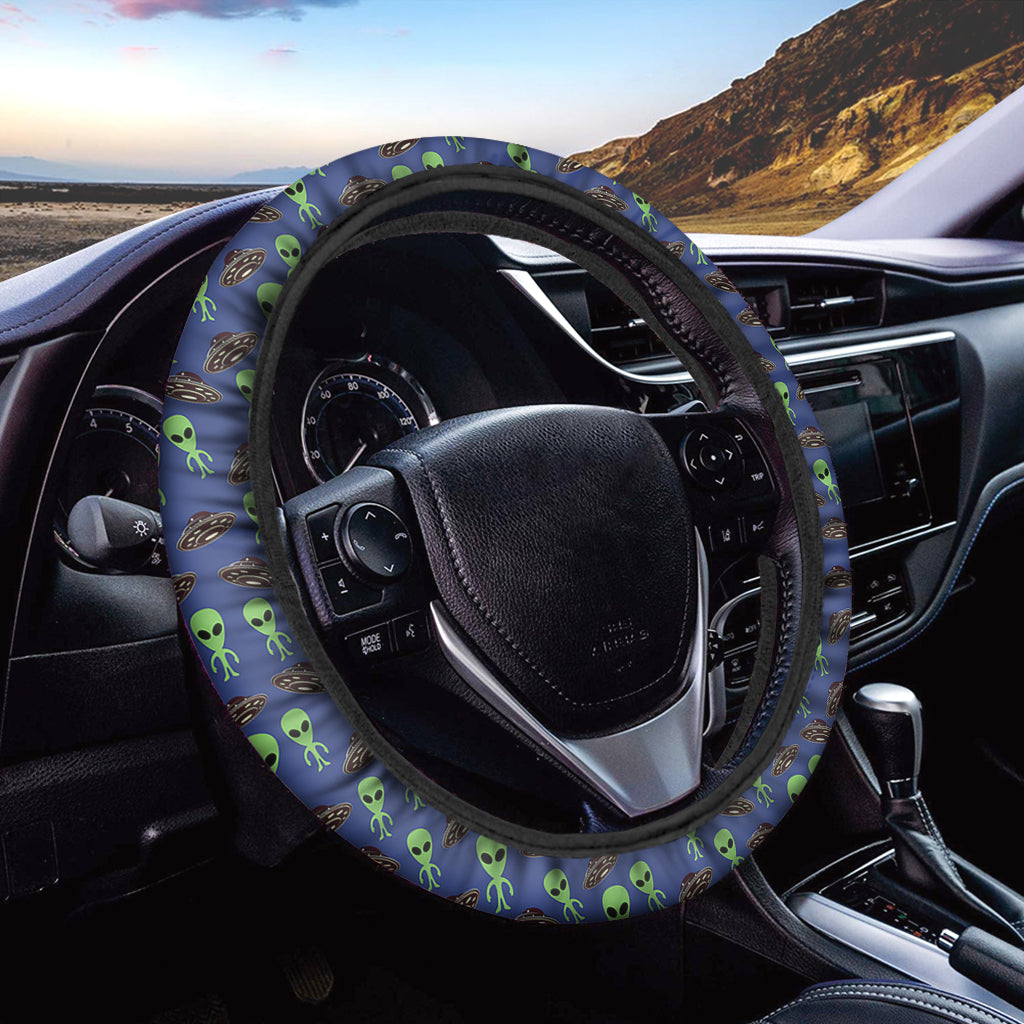 UFO Steering Wheel Cover Cute UFO And Alien Pattern Driving Wheel Cover Blue Green