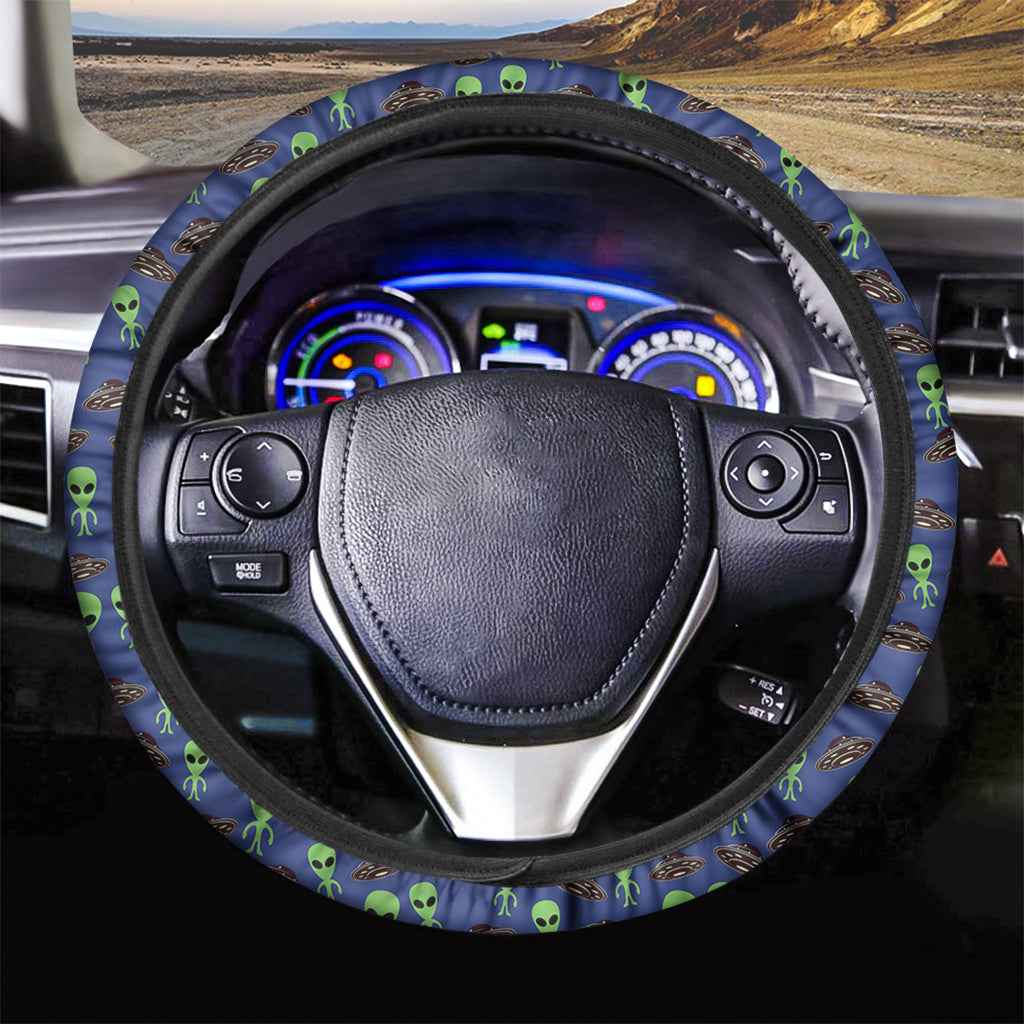 UFO Steering Wheel Cover Cute UFO And Alien Pattern Driving Wheel Cover Blue Green