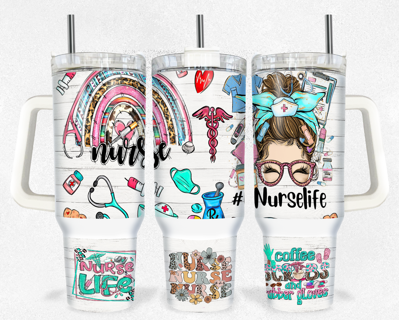 Nurse 40 Oz Tumbler Nurse Life Coffee Scrubs And Rubber Gloves Tumbler 40 Oz Colorful