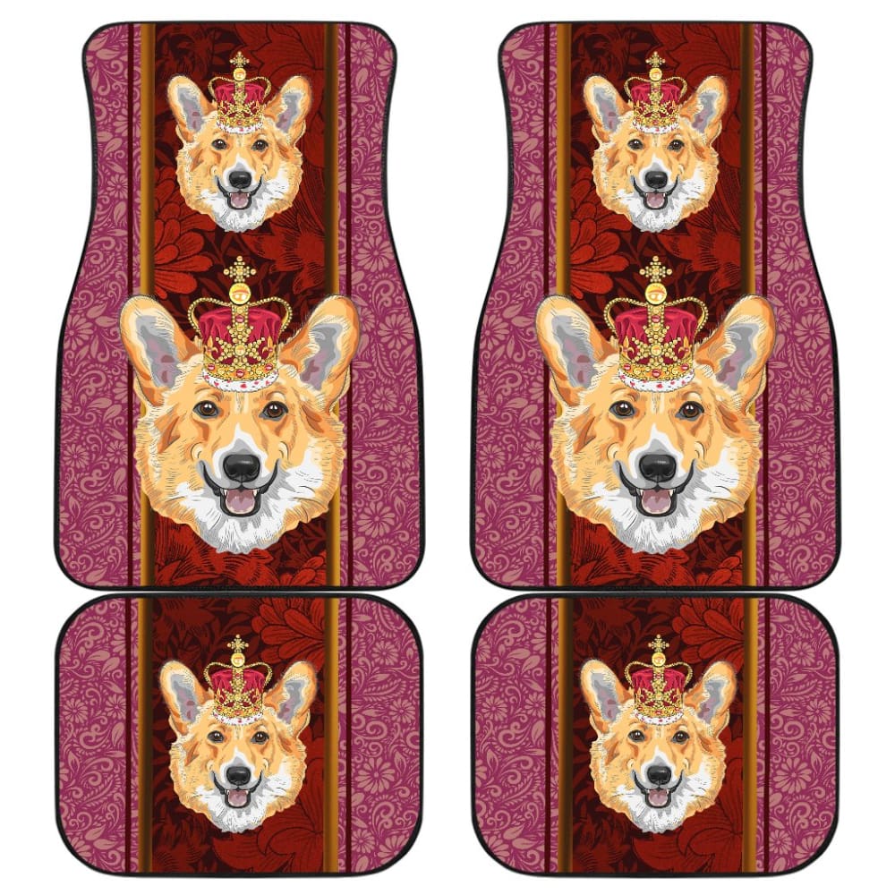 Dog Car Floor Mats Cute Pembroke Welsh Corgi Dog With Royal Crown Car Mats