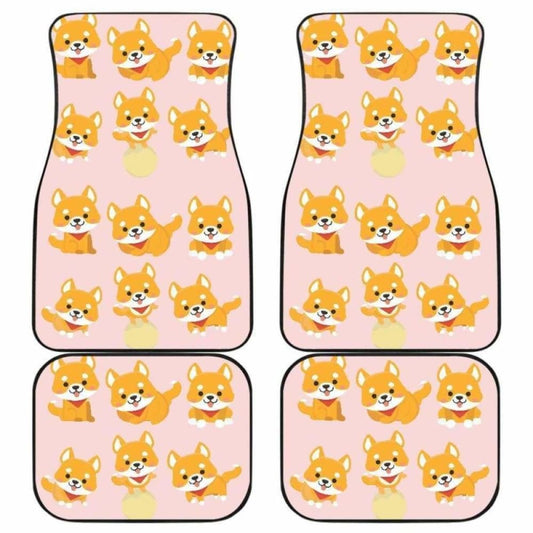 Dog Car Floor Mats Cute Chibi Shiba Inu Dog All Poses Pattern Car Mats