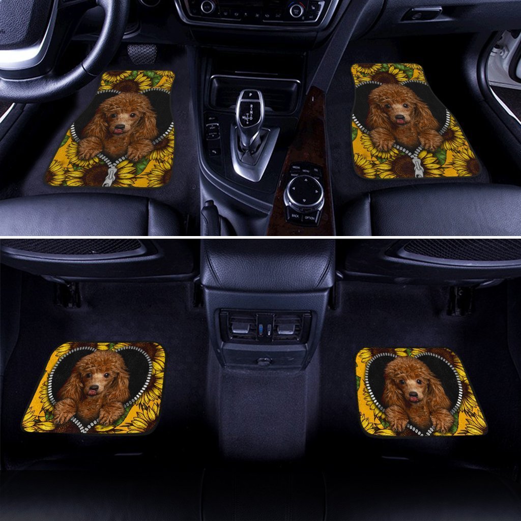 Dog Car Floor Mats Cute Poodle Dog Sunflower Zipper Pattern Car Mats