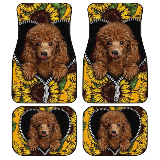 Dog Car Floor Mats Cute Poodle Dog Sunflower Zipper Pattern Car Mats