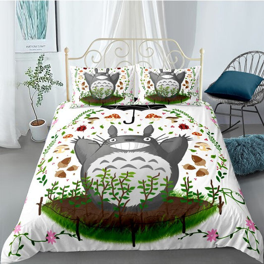 SGhibli Bedding Set Cute Totoro With Plants Duvet Covers White Unique Gift