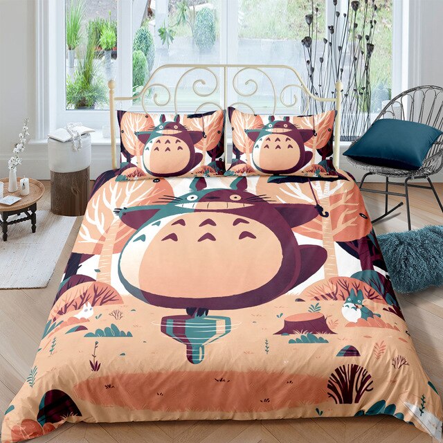 SGhibli Bedding Set Cute Totoro On Spinning Toy Duvet Covers Colorful Unique Gift