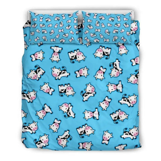Cow Bedding Set Cute Cartoon Baby Cow Pattern Duvet Covers Blue Unique Gift