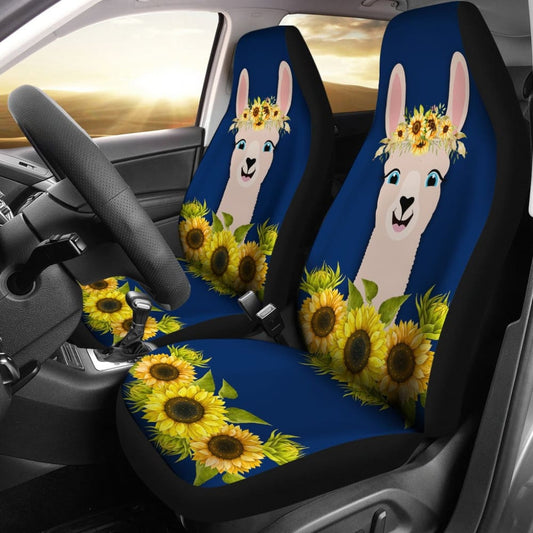 Llama Car Seat Covers Llama With Sunflower Flower Seat Covers Blue