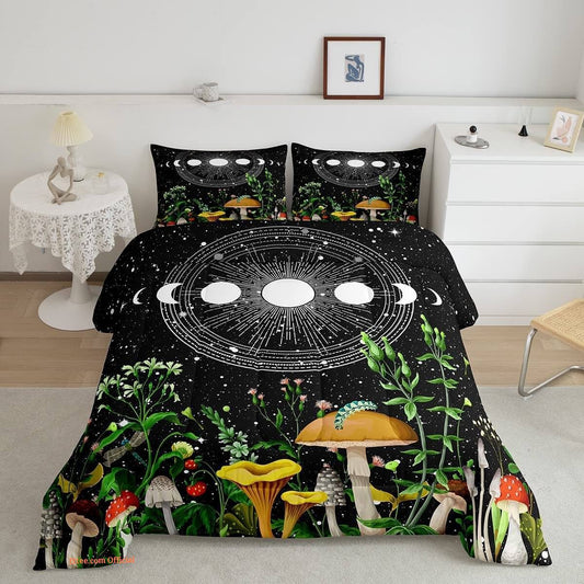 Mushroom Bedding Set Mushroom Sun And Moon Duvet Covers Black Unique Gift