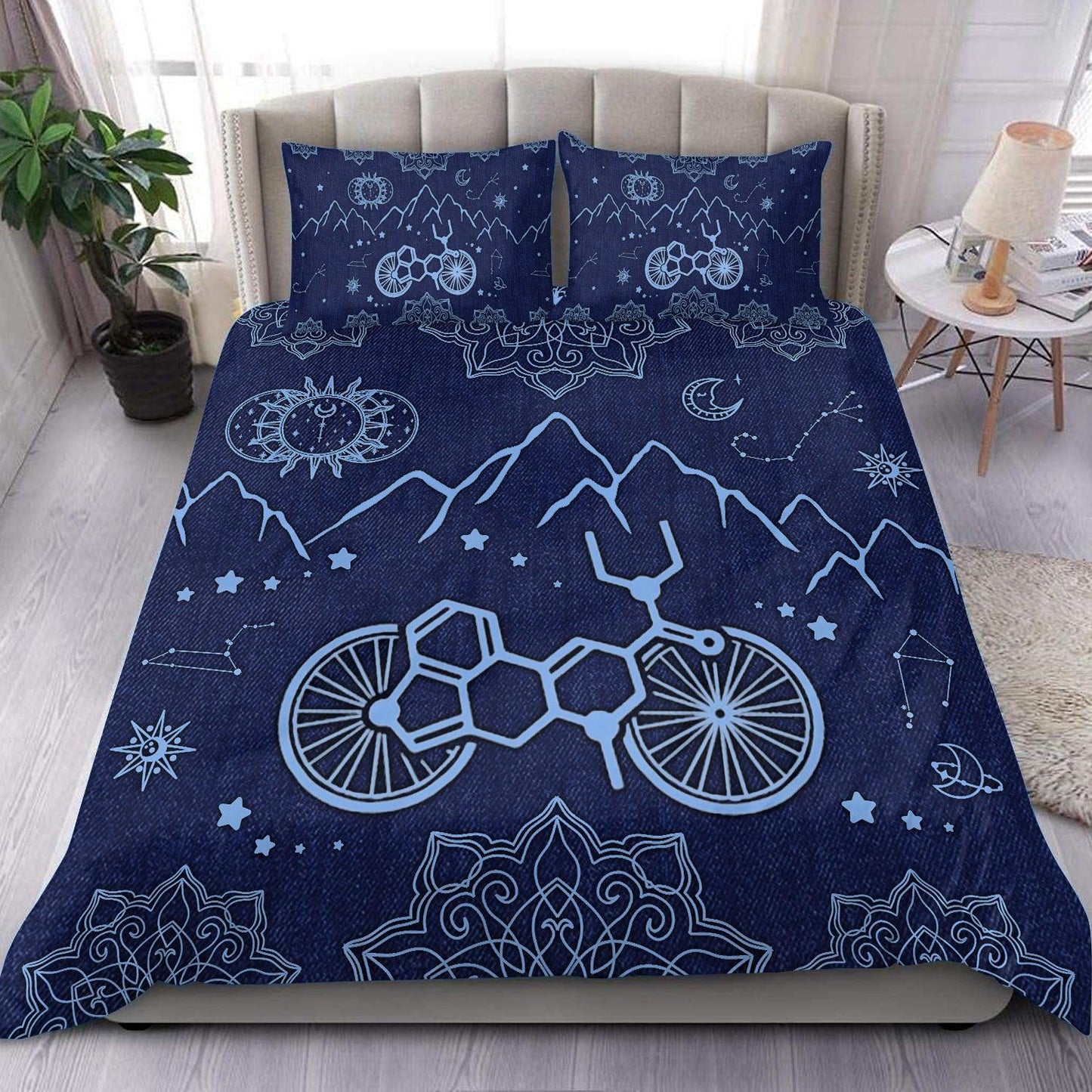 Bicycle Bedding Set Bike Cycling Mountain Mandala Pattern Duvet Covers Blue Unique Gift