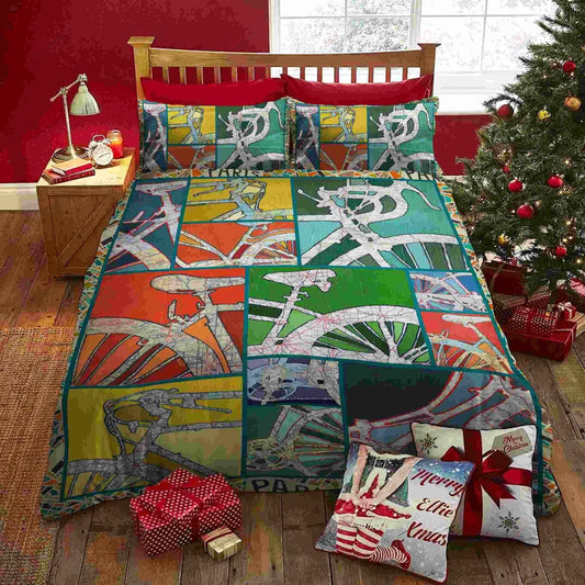 Bicycle Bedding Set Vintage Cycling Bicycle Parts Pattern Duvet Covers Colorful Unique Gift