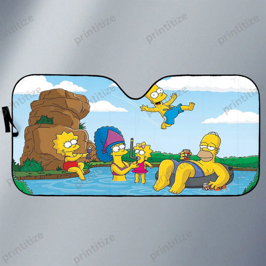 The Simpsons Car Sun Shade The Simpsons Family In The Pool Winshield Sun Shade Colorful