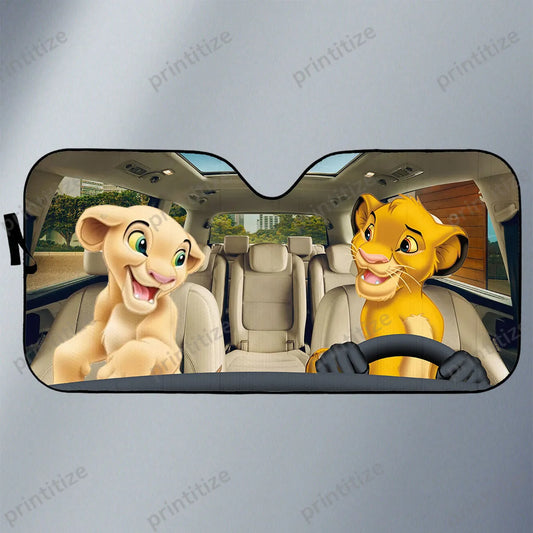 LK Car Sun Shade The LK Simba And Nala Winshield Sun Shade White Yellow