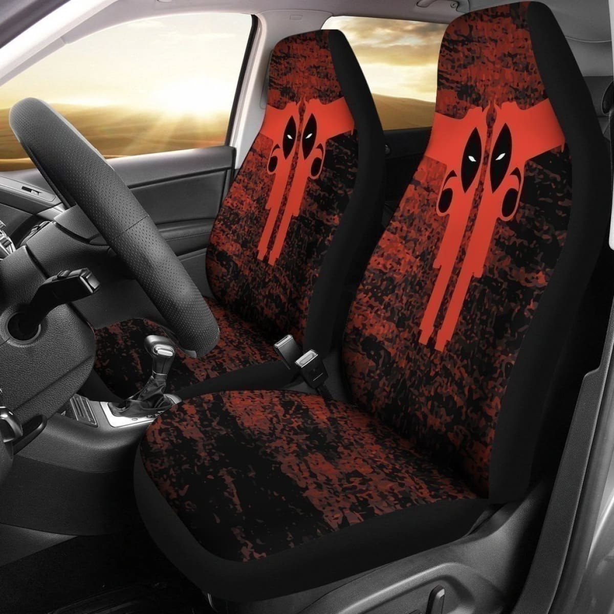 DP Car Seat Covers DP Gun Face Funny Graphic Seat Covers Red