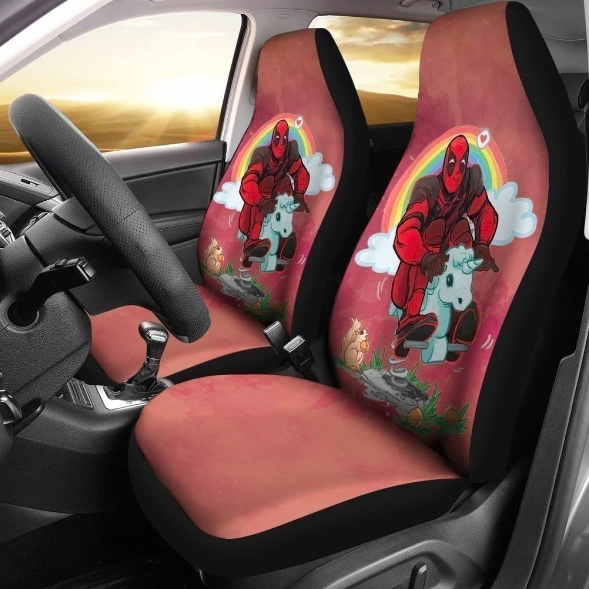 DP Car Seat Covers DP Riding Unicorn Graphic Seat Covers Red