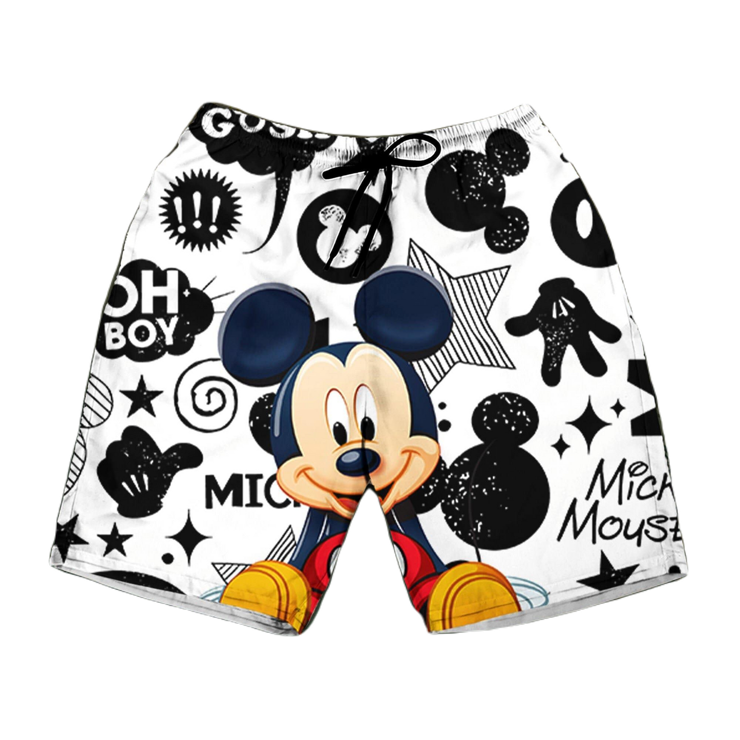 MM Shorts MM Sitting Mouse Head Stars Pattern Beach Shorts Black White