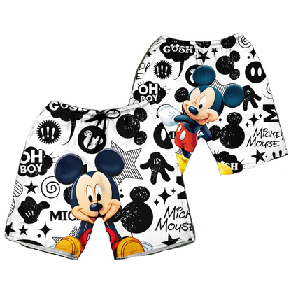 MM Shorts MM Sitting Mouse Head Stars Pattern Beach Shorts Black White