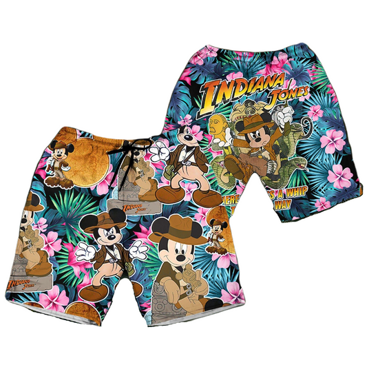 MM Shorts Indiana Jones MM Tropical Forest Pattern Beach Shorts Colorful