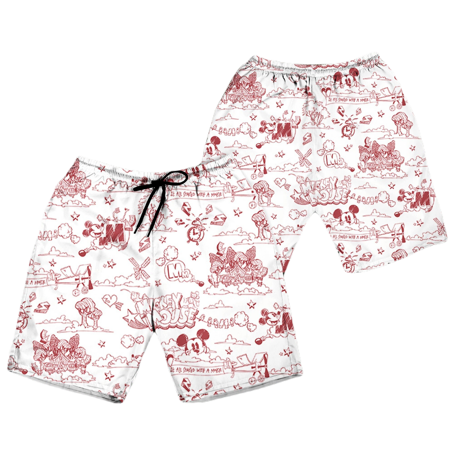 MM Shorts MM It All Started With A Mouse Beach Shorts White Red