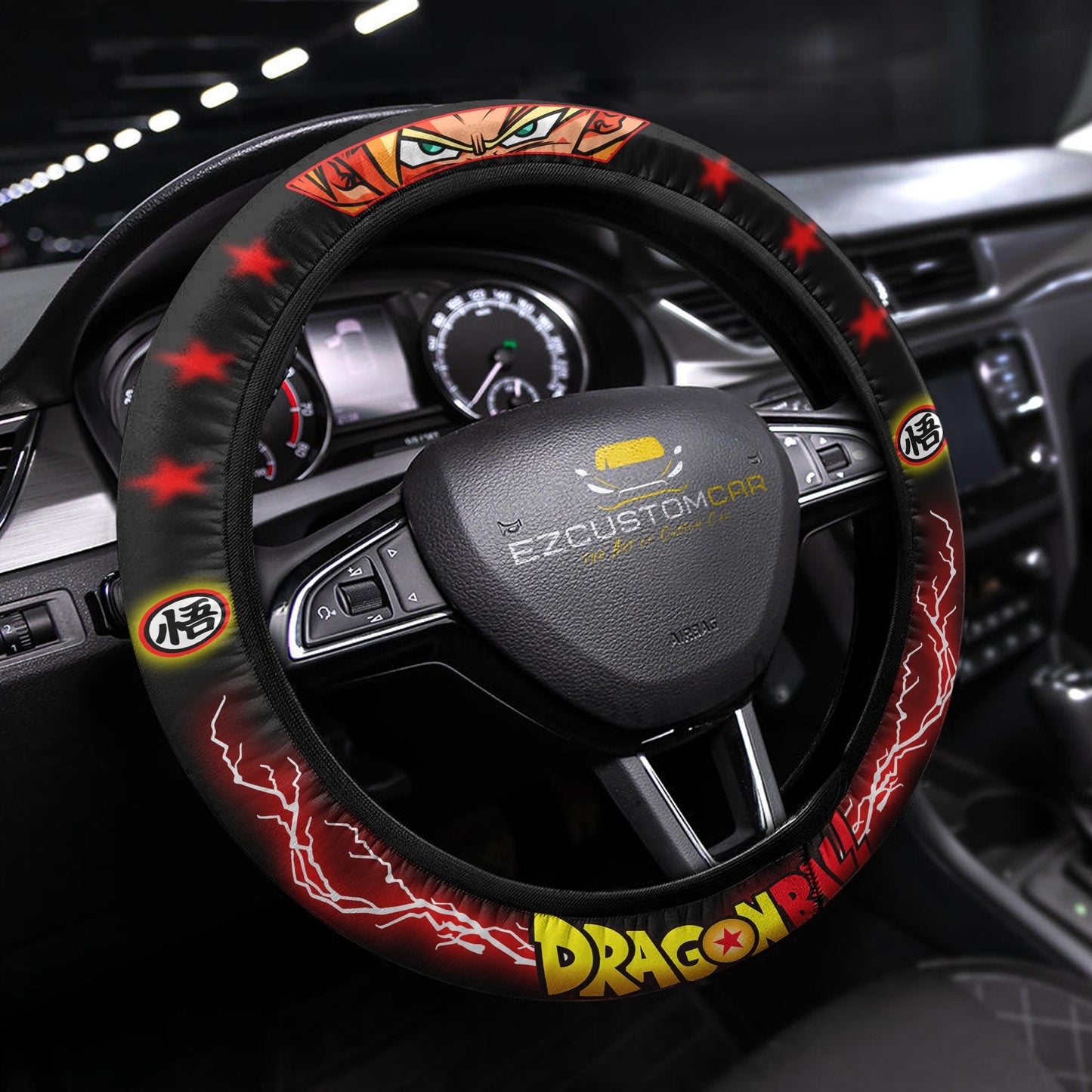 Dragon Ball Steering Wheel Cover Dragon Ball Character Stars Pattern Driving Wheel Cover Black Red