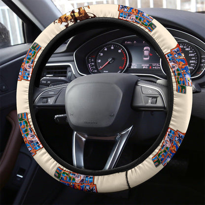 Dragon Ball Steering Wheel Cover Master Roshi With Goku And Krillin Sunset Silhouette Driving Wheel Cover Colorful