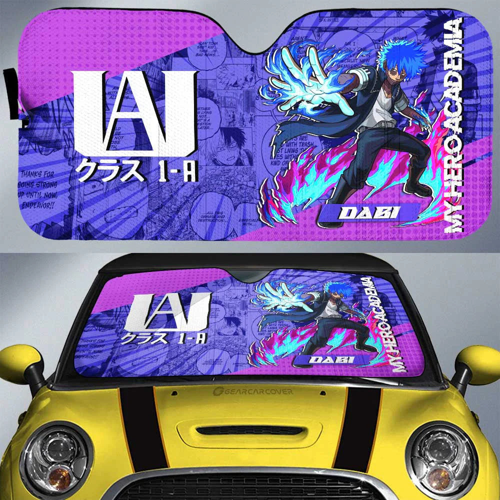 My Hero Academia Car Sun Shade Dabi Manga Pattern Neon Light Winshield Sun Shade Blue Pink