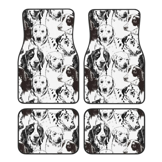 Dog Car Floor Mats Many Dog Breeds Art Graphic Black White Car Mats