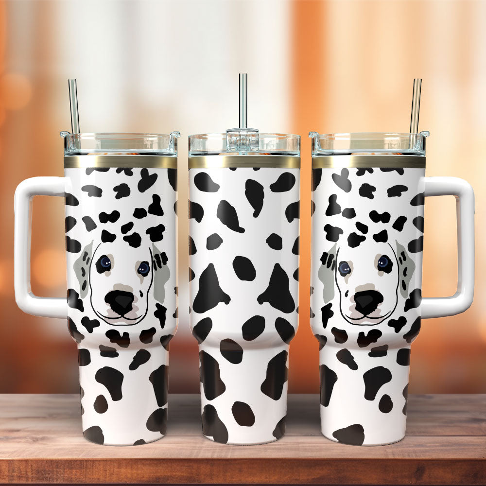 Dog 40 Oz Tumbler Dalmatian Dog Dot Pattern Tumbler 40 Oz Black White