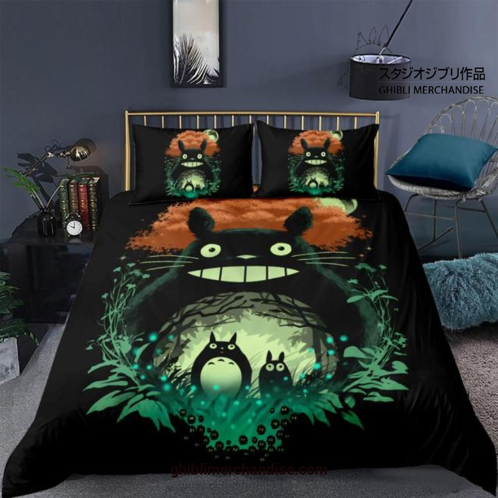 SGhibli Bedding Set Totoro In Dark Forest Art Duvet Covers Black Unique Gift