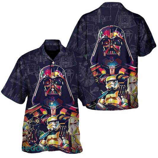 SW Hawaii Shirt Darth Vader Stormtrooper Spaceship Pattern Hawaiian Shirt Black Unisex